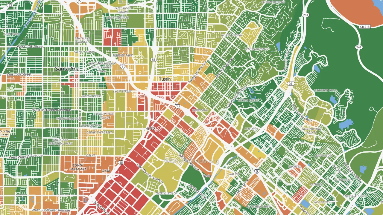 Tustin, CA Map of Vandalism Rates