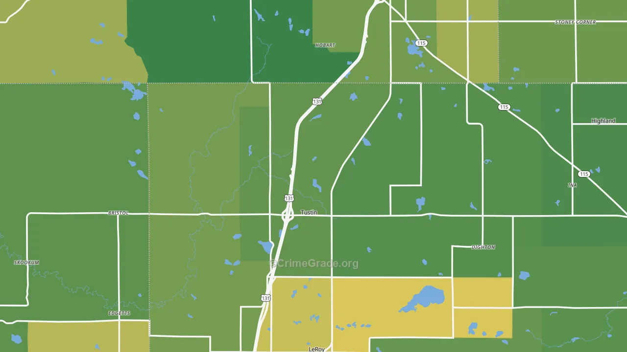Tustin, MI Map of Vandalism Rates