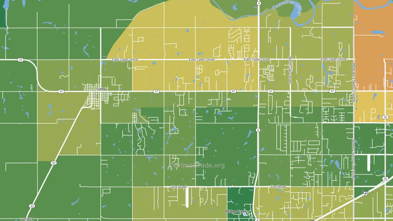 Tuttle, OK Map of Vandalism Rates