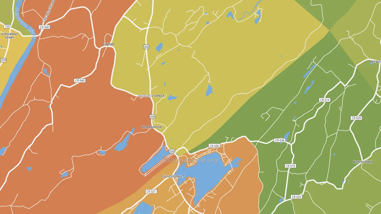 Tuttles Corner, NJ Map of Vandalism Rates