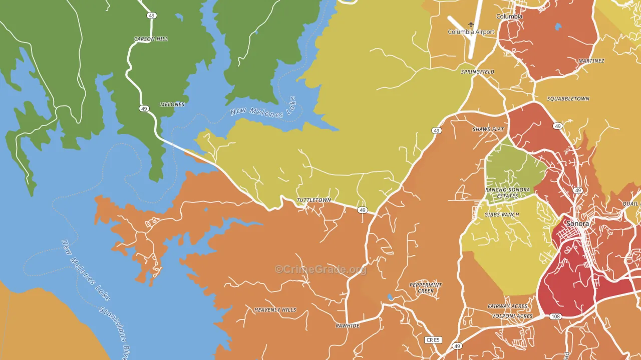 Tuttletown, CA Map of Vandalism Rates