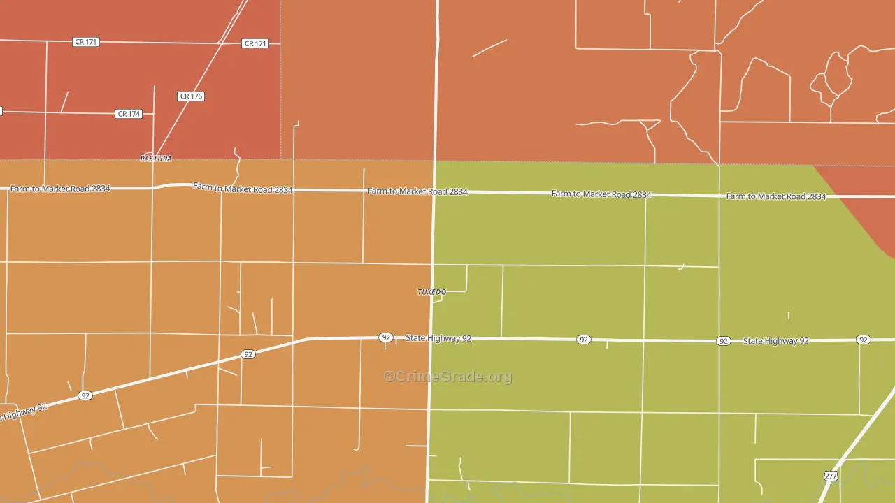 Tuxedo, TX Map of Vandalism Rates