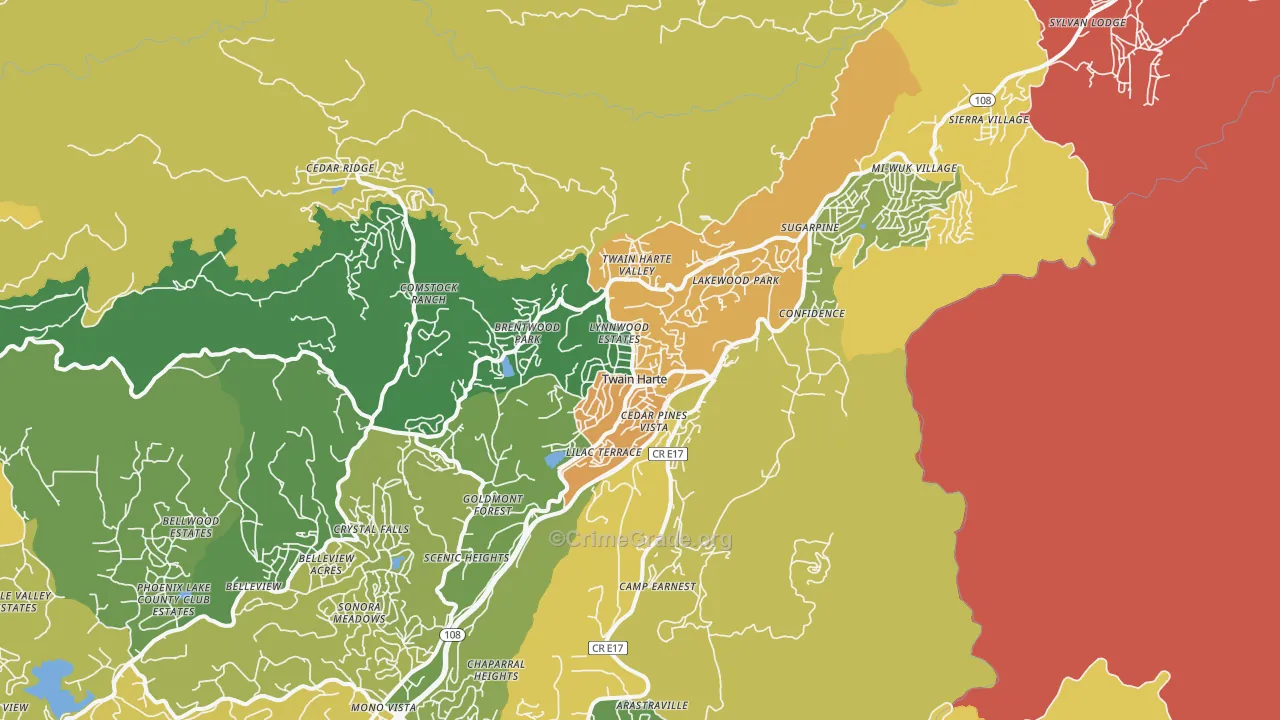 Twain Harte, CA Map of Vandalism Rates