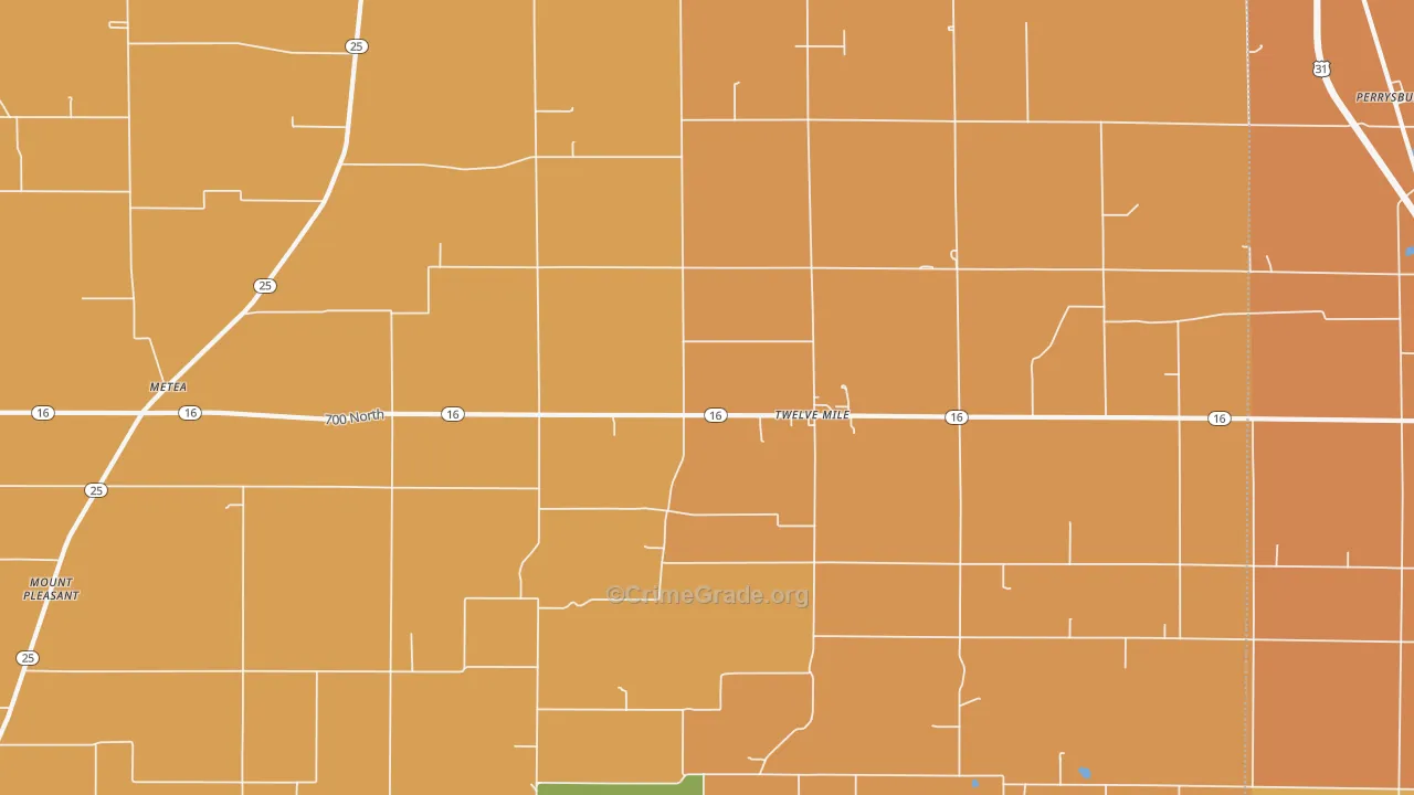Twelve Mile, IN Map of Vandalism Rates