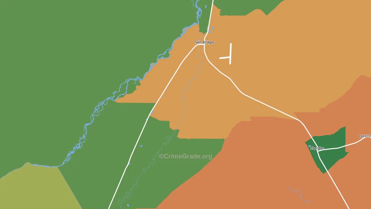 Twin Bridges, MT Map of Vandalism Rates