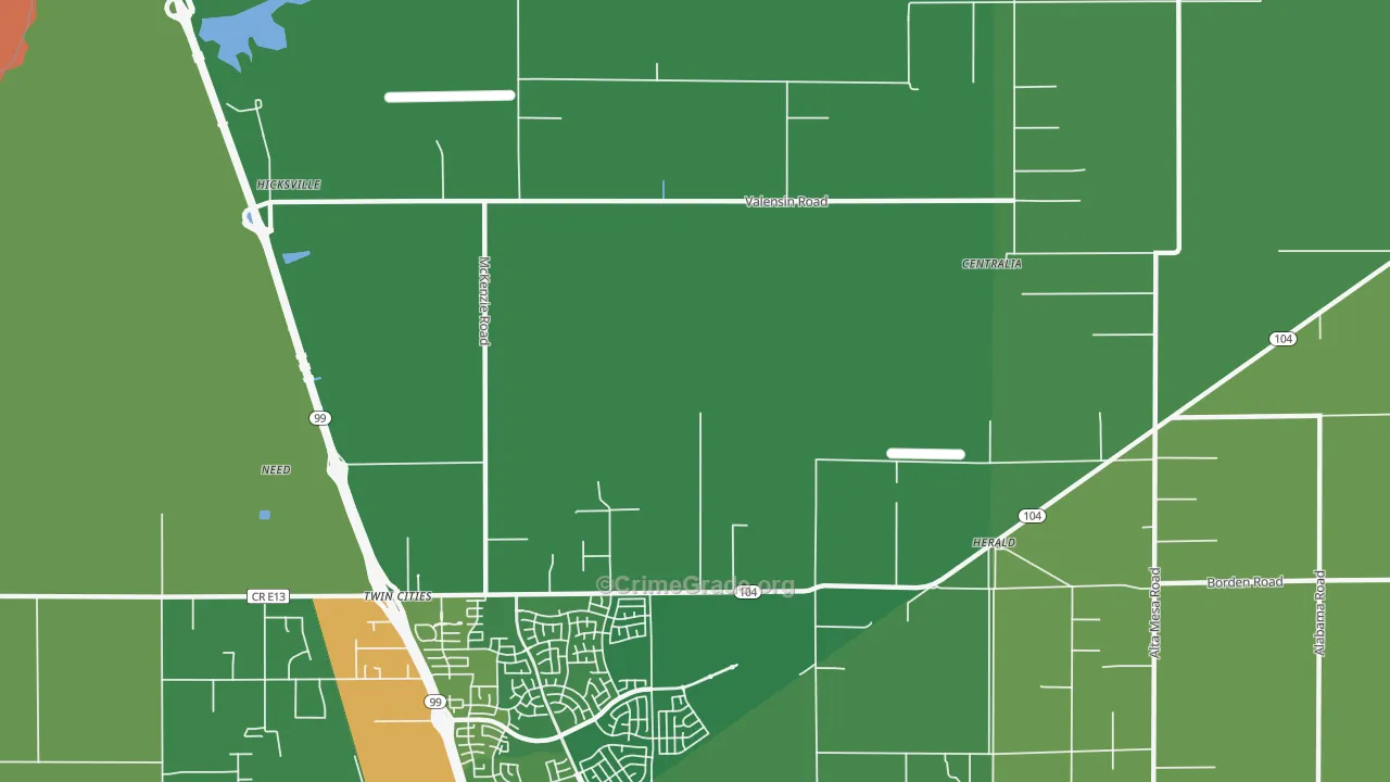 Twin Cities, CA Map of Vandalism Rates