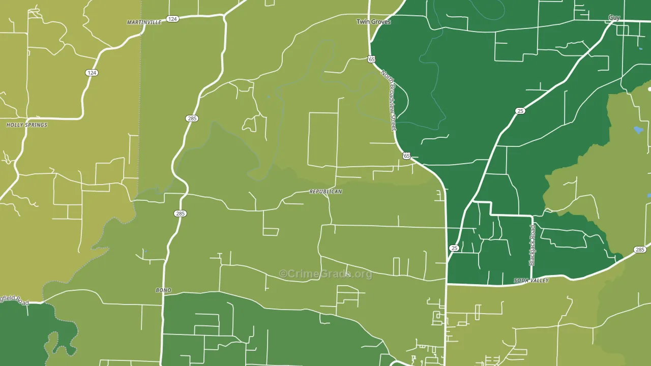 Twin Groves, AR Map of Vandalism Rates