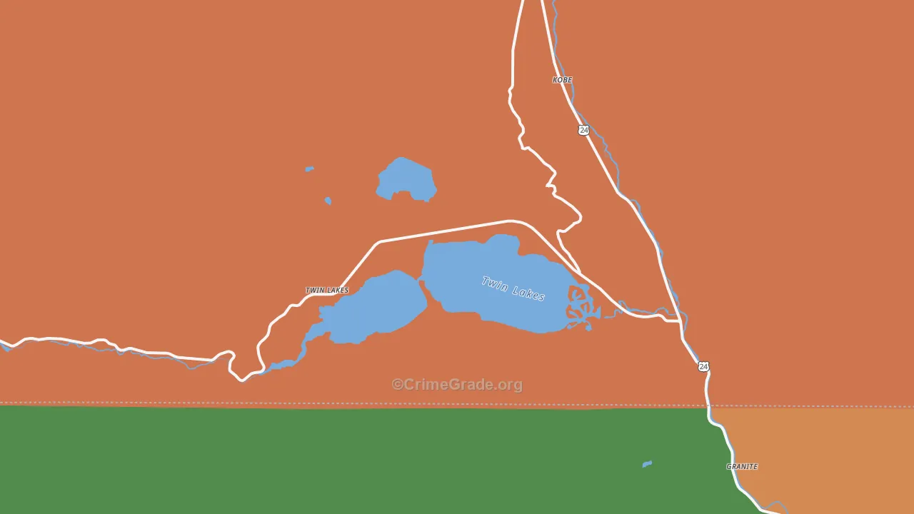 Twin Lakes, CO Map of Vandalism Rates
