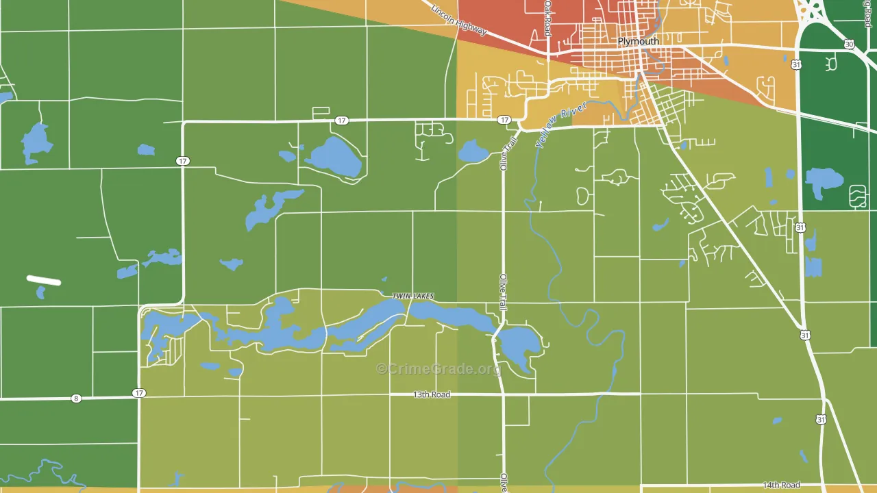 Twin Lakes, IN Map of Vandalism Rates