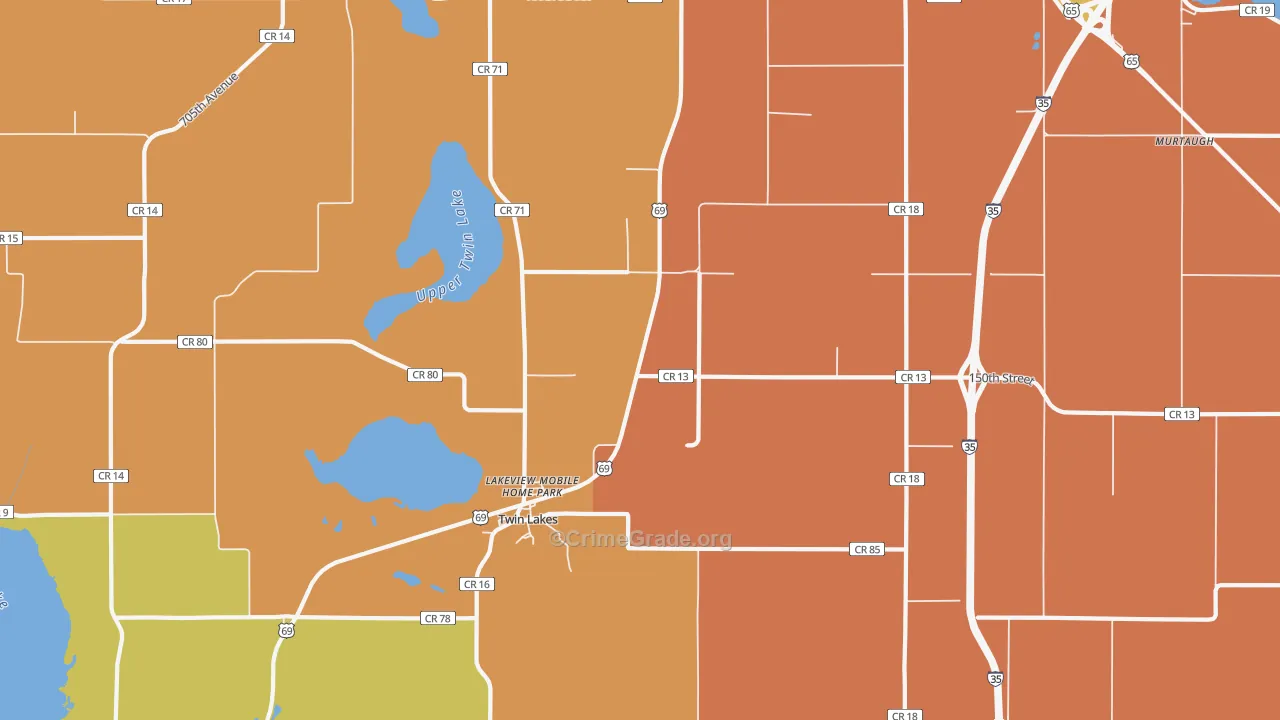 Twin Lakes, MN Map of Vandalism Rates