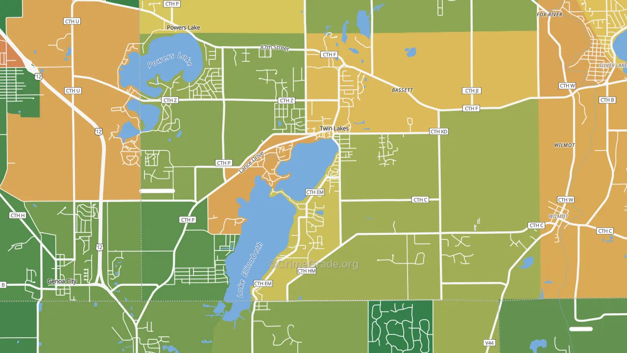 Twin Lakes, WI Map of Vandalism Rates