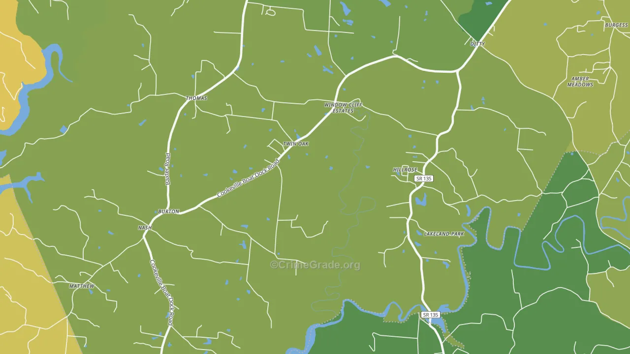 Twin Oak, TN Map of Vandalism Rates