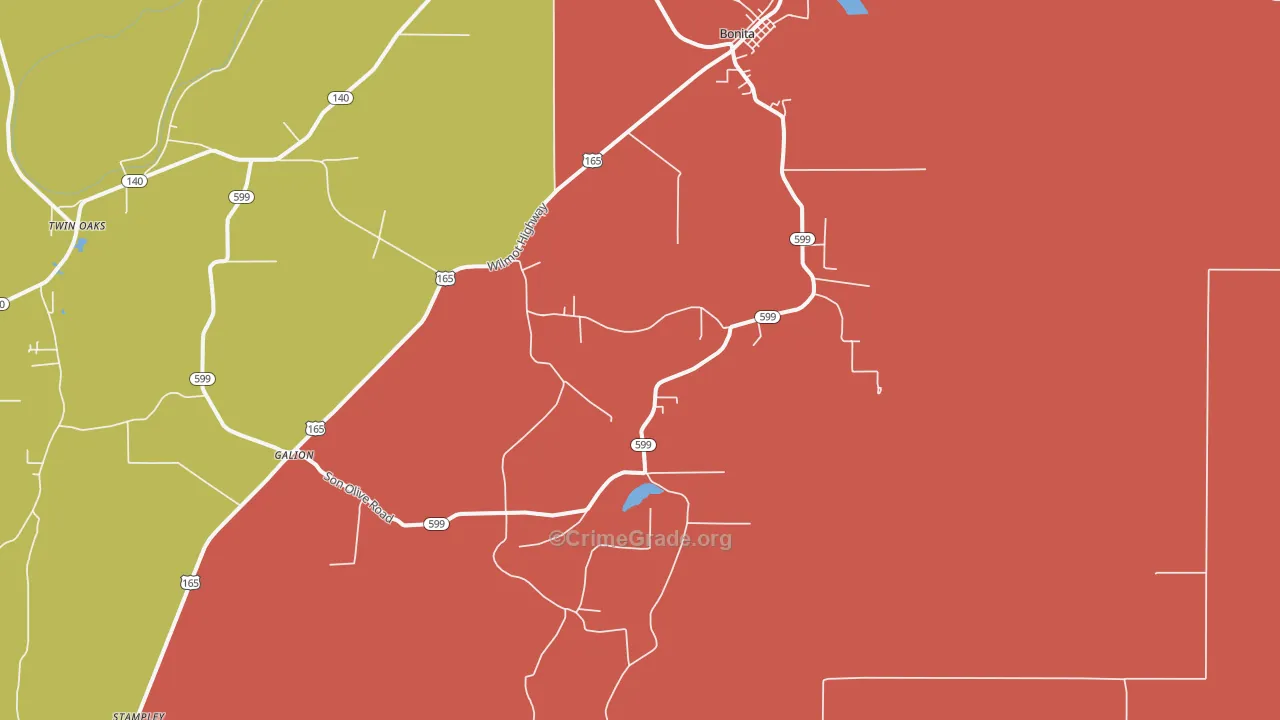 Twin Oaks, LA Map of Vandalism Rates