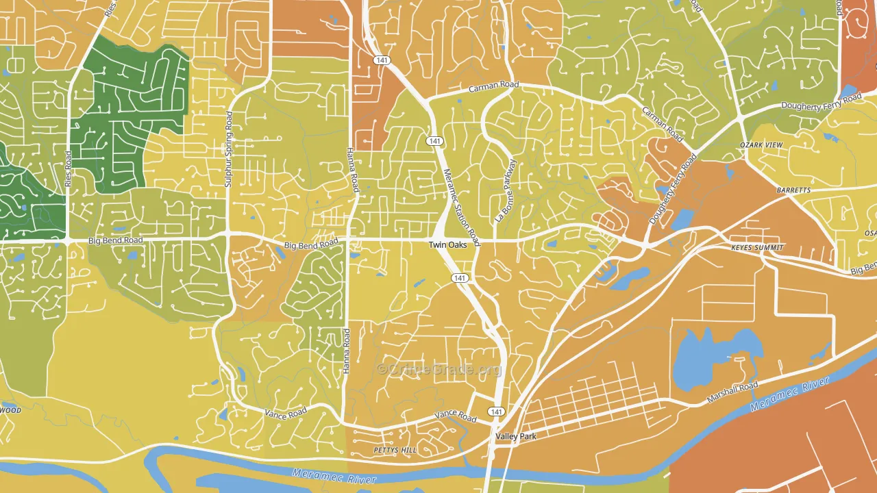 Twin Oaks, MO Map of Vandalism Rates