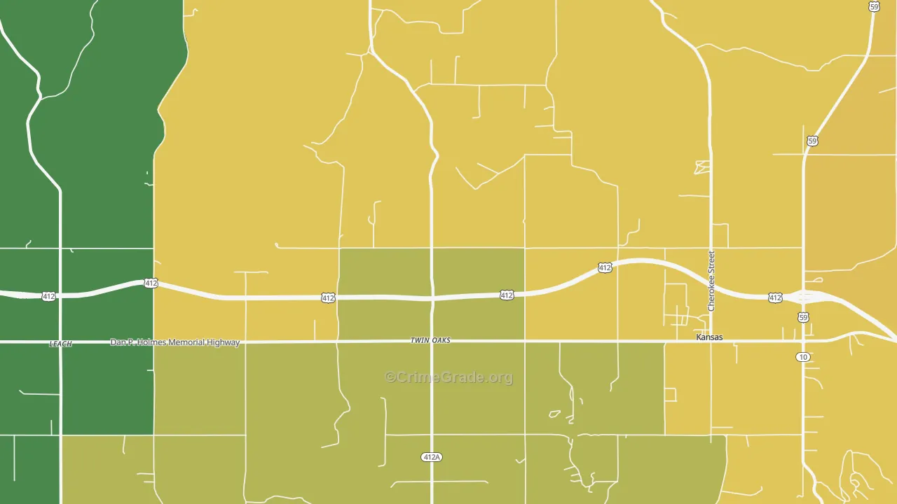 Twin Oaks, OK Map of Vandalism Rates