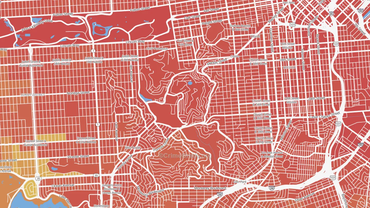 Twin Peaks, San Francisco, CA Map of Vandalism Rates