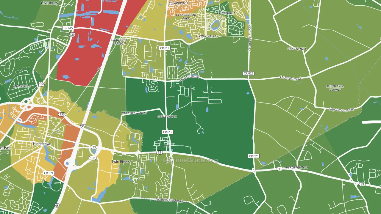 Twin Rivers, NJ Map of Vandalism Rates