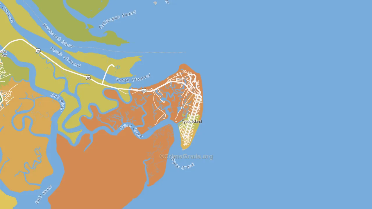Tybee Island, GA Map of Vandalism Rates
