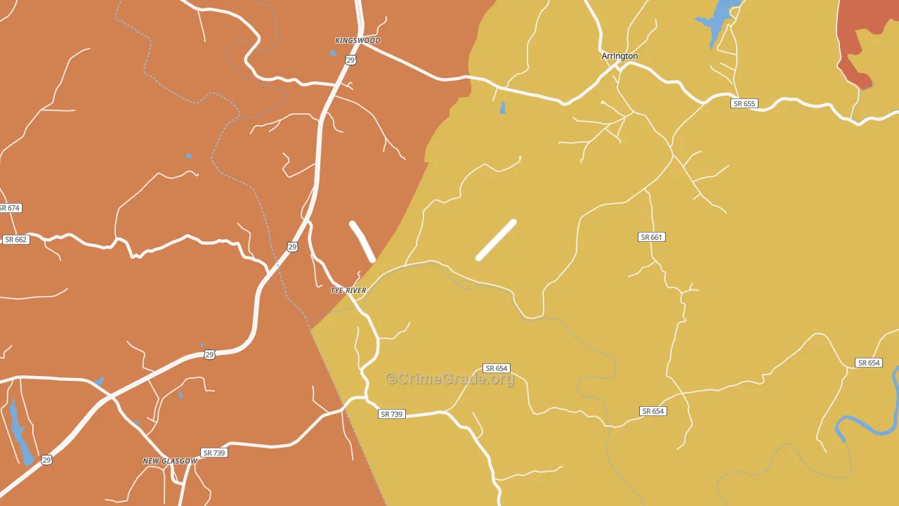 Tye River, VA Map of Vandalism Rates