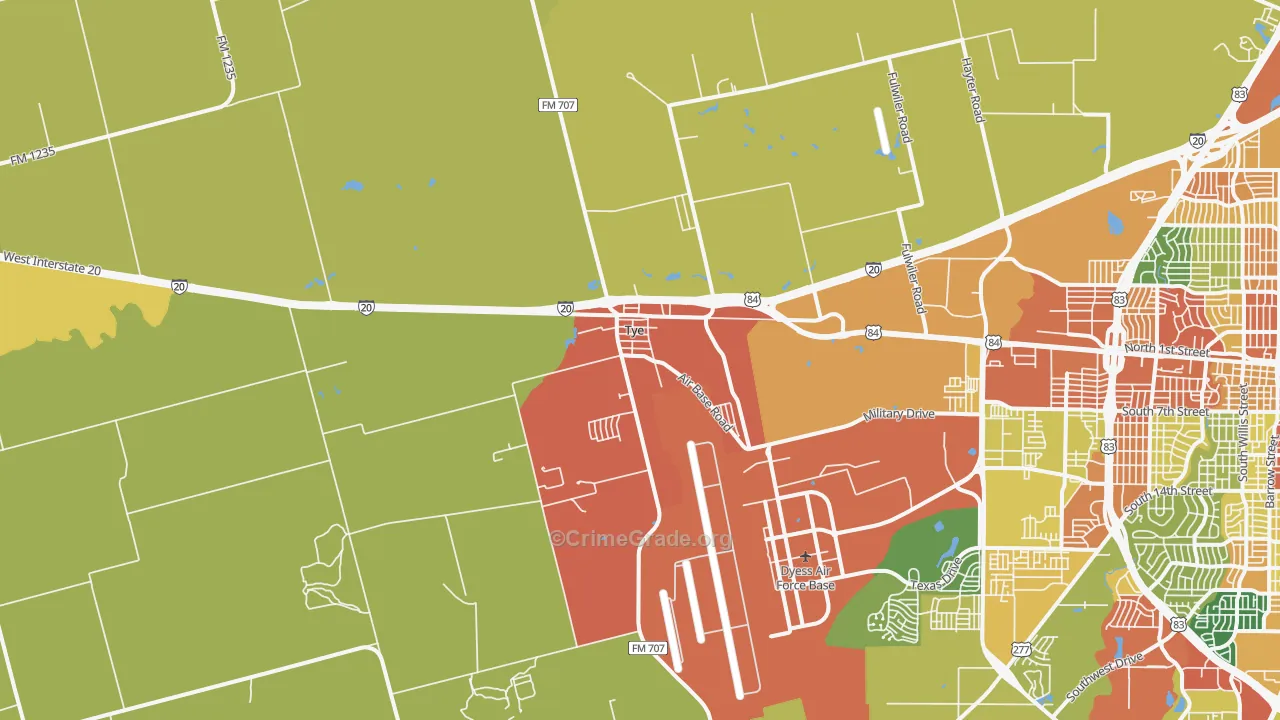 Tye, TX Map of Vandalism Rates