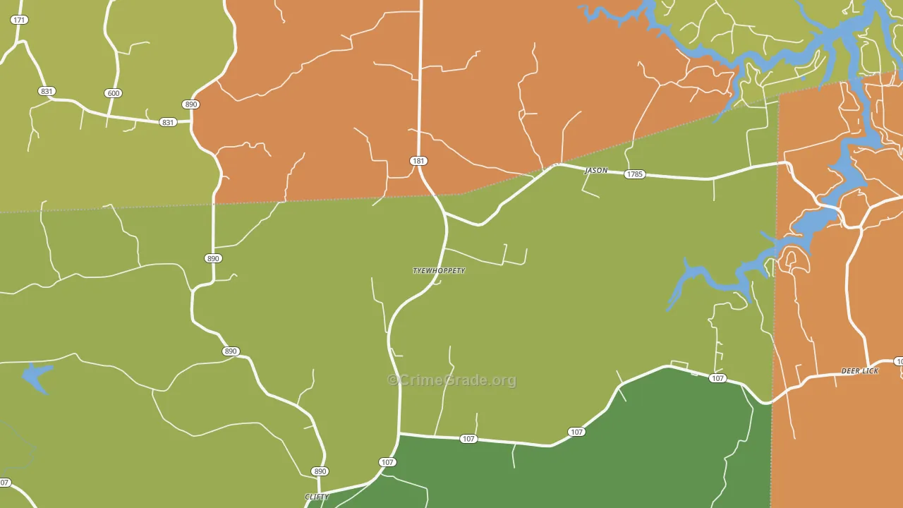 Tyewhoppety, KY Map of Vandalism Rates