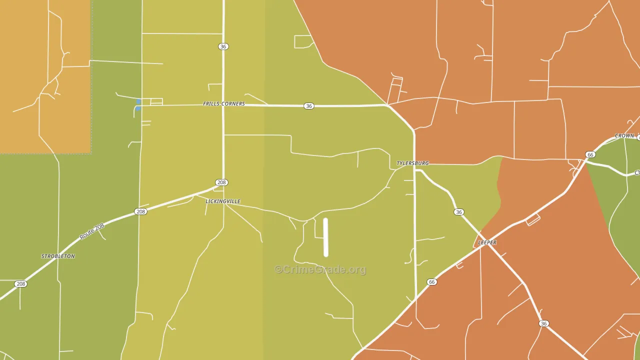 Tylersburg, PA Map of Vandalism Rates