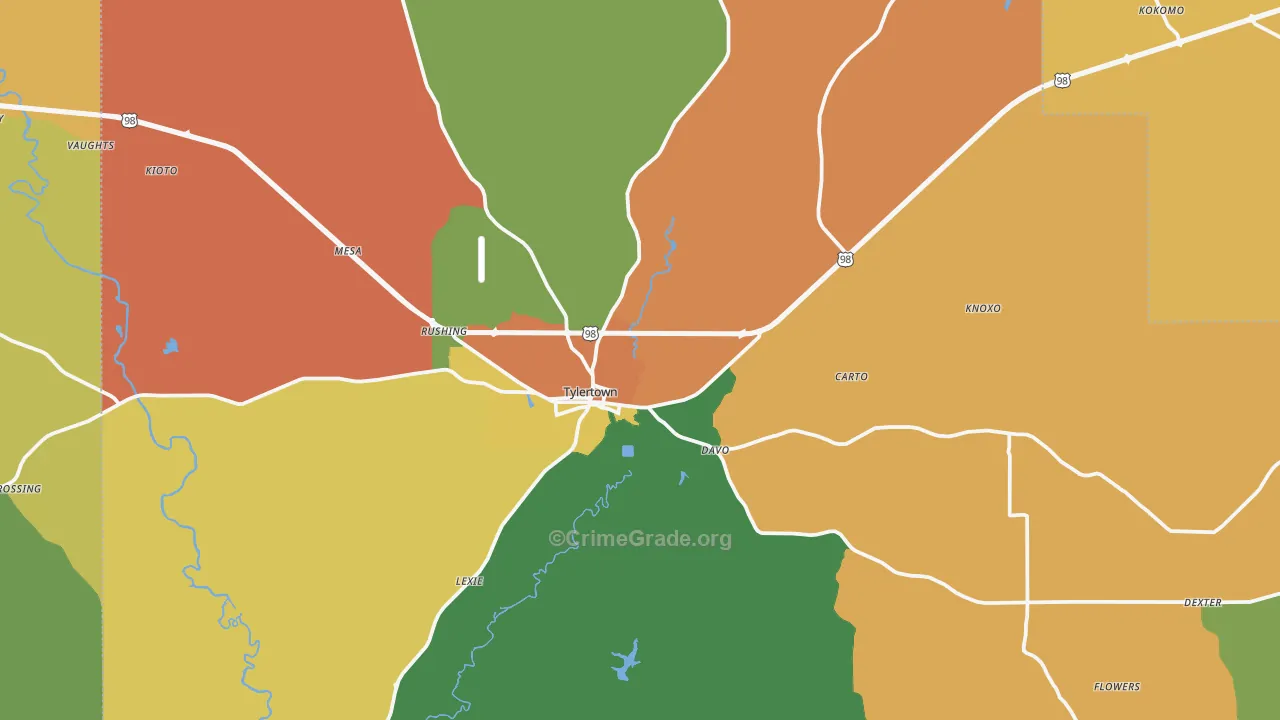 Tylertown, MS Map of Vandalism Rates