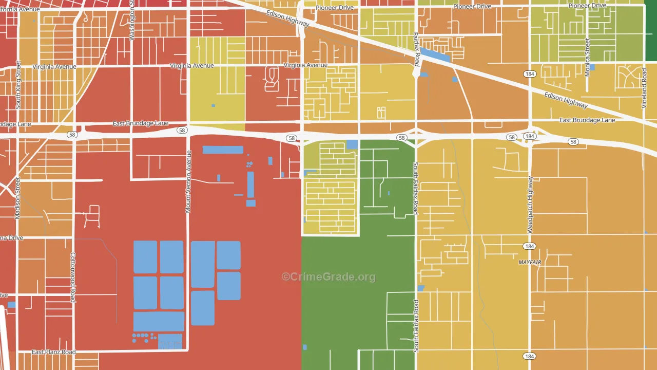Tyner Homes, Bakersfield, CA Map of Vandalism Rates