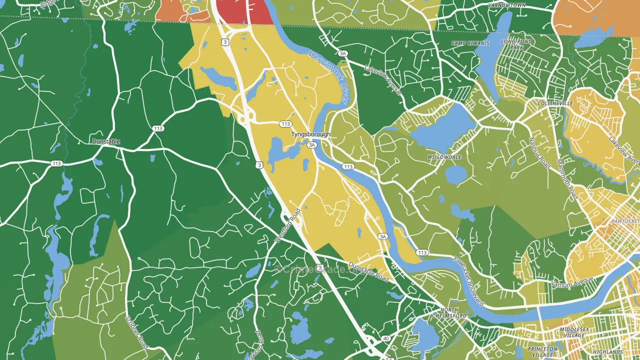 Tyngsboro, MA Map of Vandalism Rates