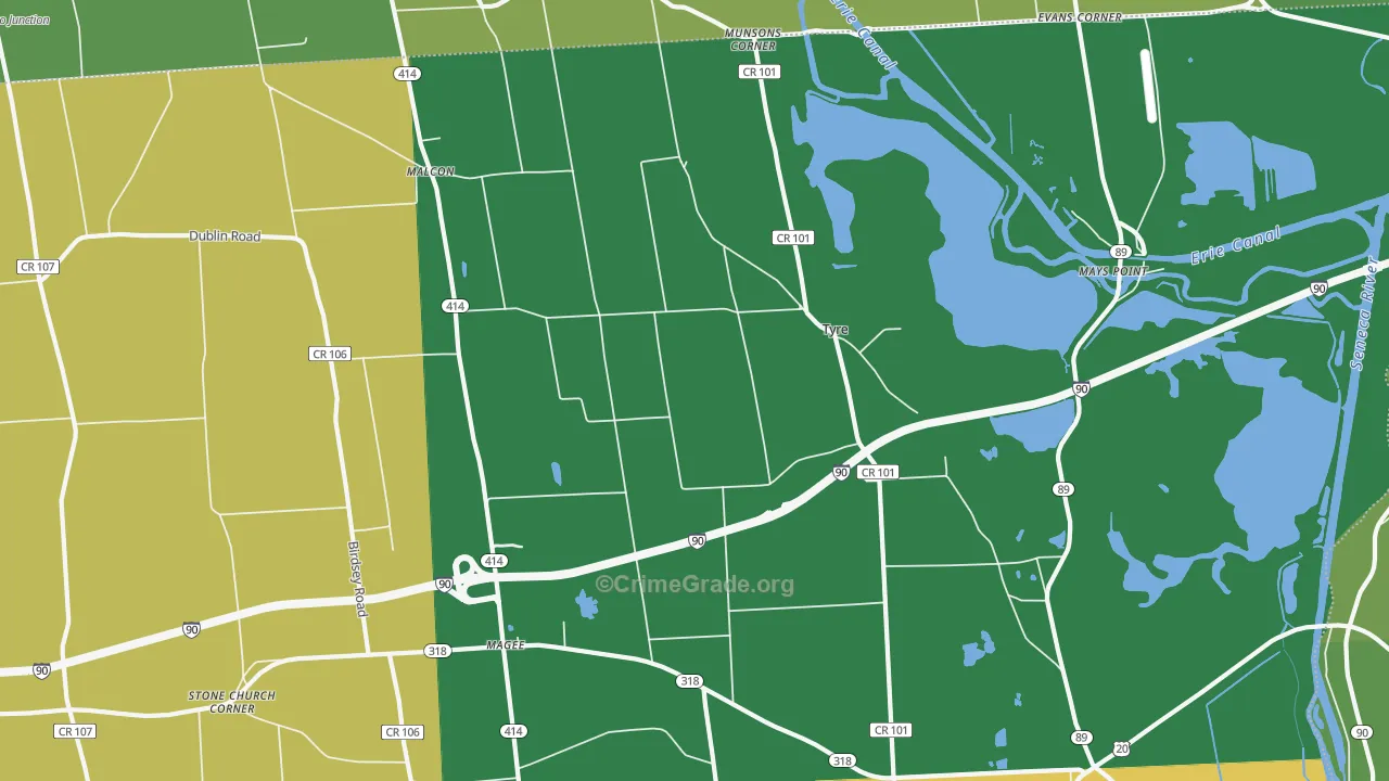 Tyre, NY Map of Vandalism Rates