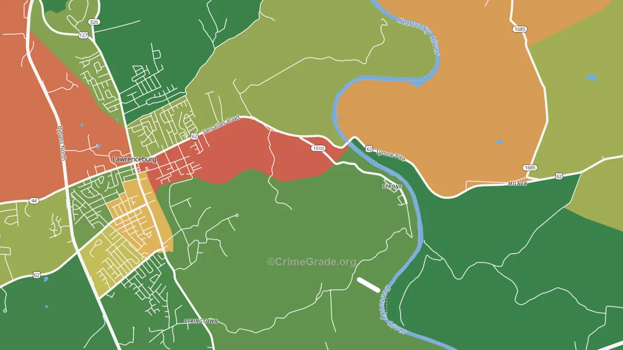 Tyrone, KY Map of Vandalism Rates