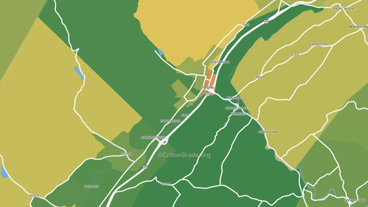 Tyrone, PA Map of Vandalism Rates