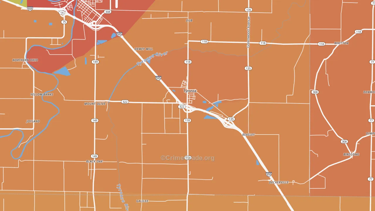 Tyronza, AR Map of Vandalism Rates