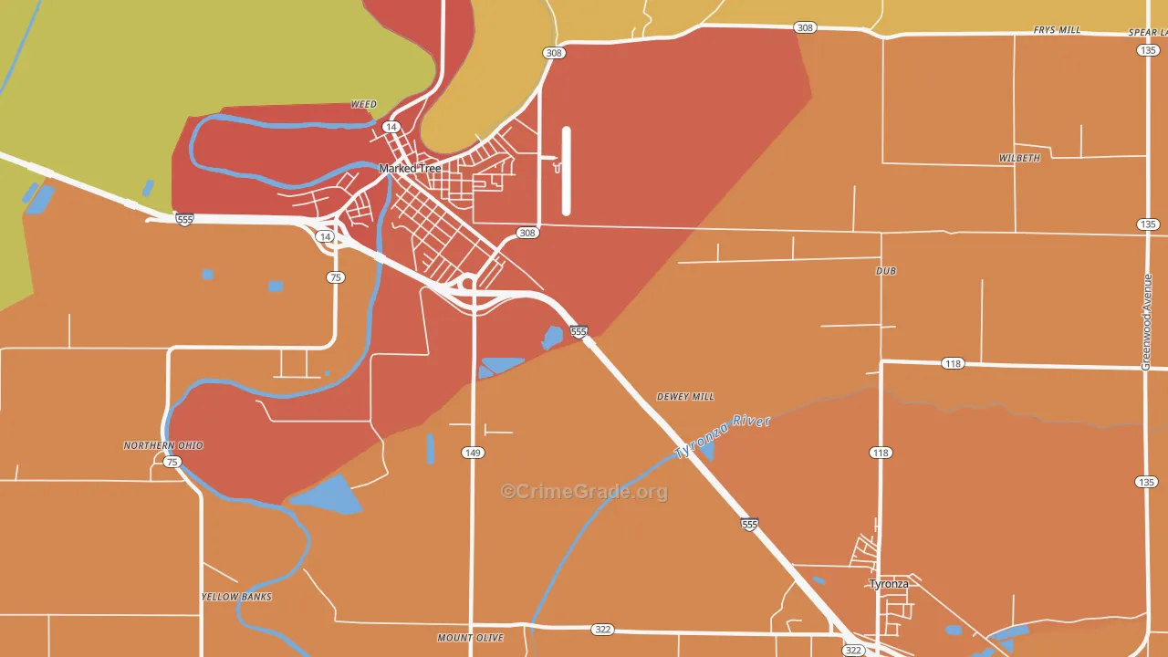 Tyronza Junction, AR Map of Vandalism Rates