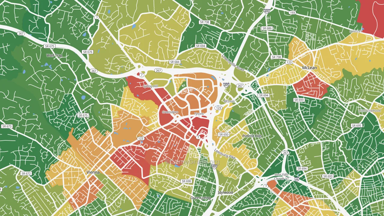 Tysons Corner, VA Map of Vandalism Rates