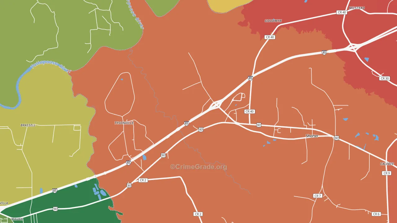 Tysonville, AL Map of Vandalism Rates