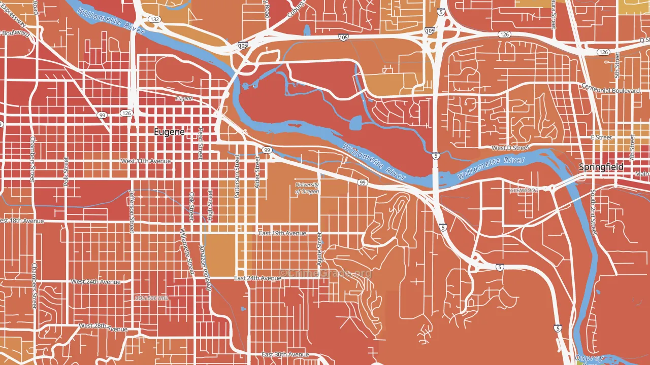 U of O Campus, Eugene, OR Map of Vandalism Rates