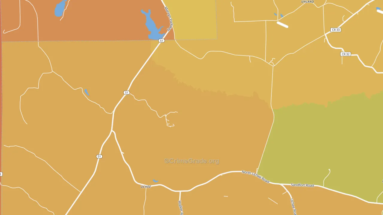 Uchee, AL Map of Vandalism Rates