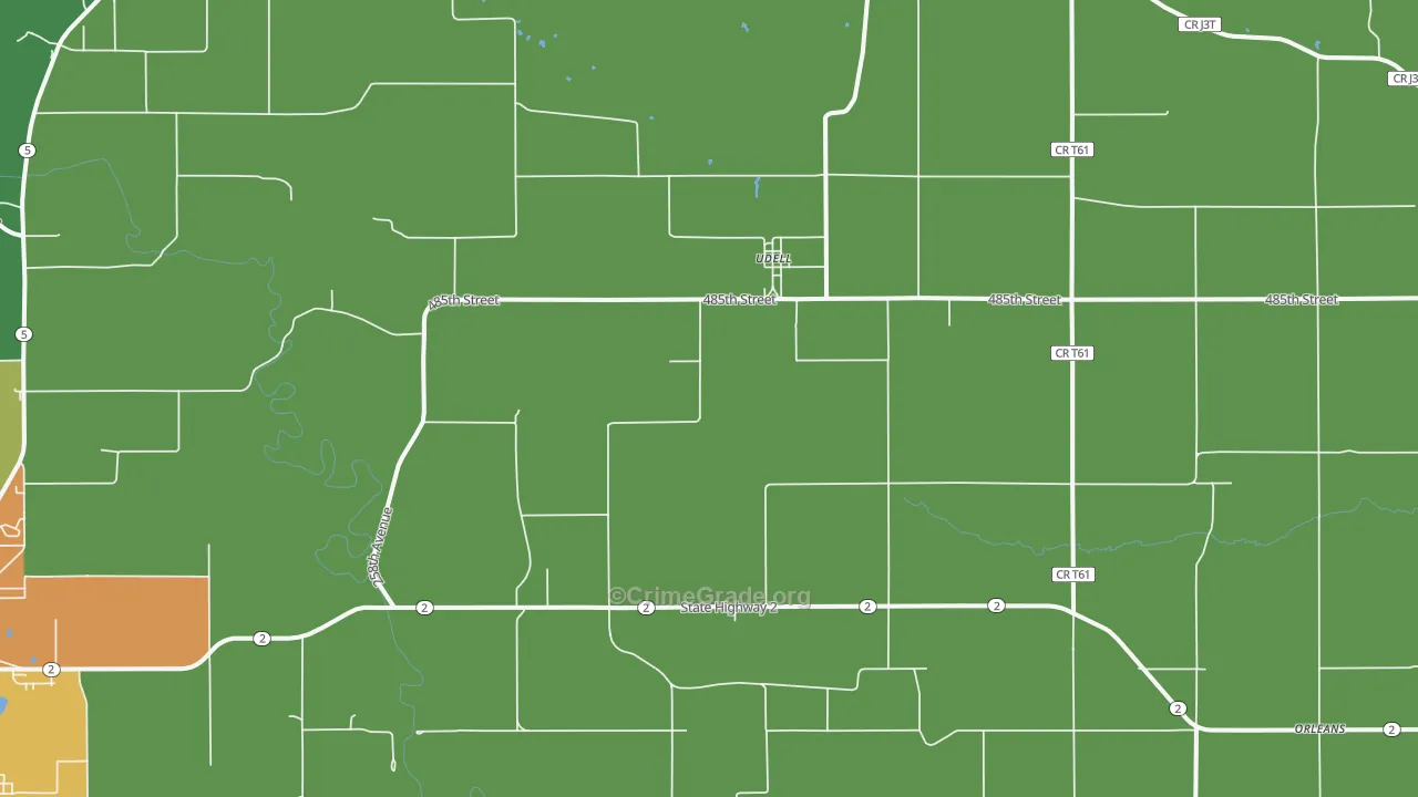 Udell, IA Map of Vandalism Rates