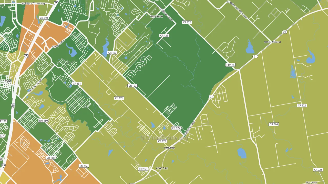 Uhland, TX Map of Vandalism Rates