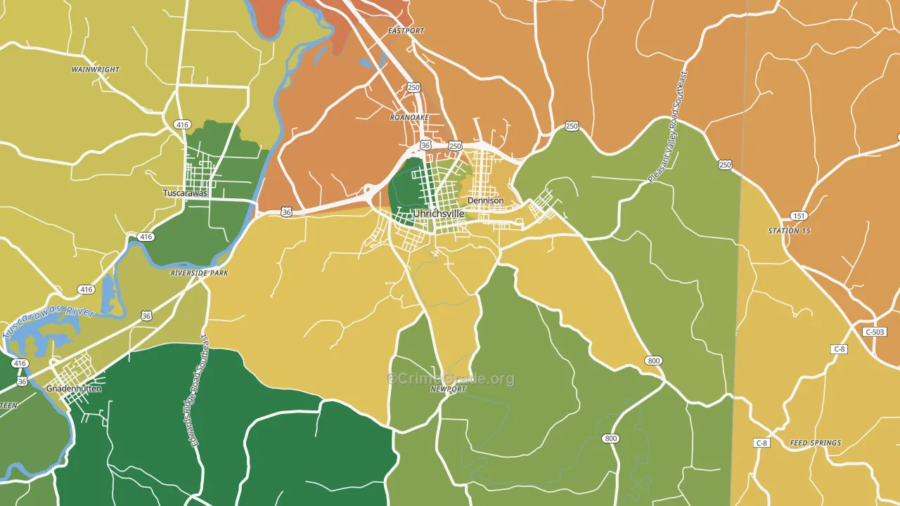 Uhrichsville, OH Map of Vandalism Rates