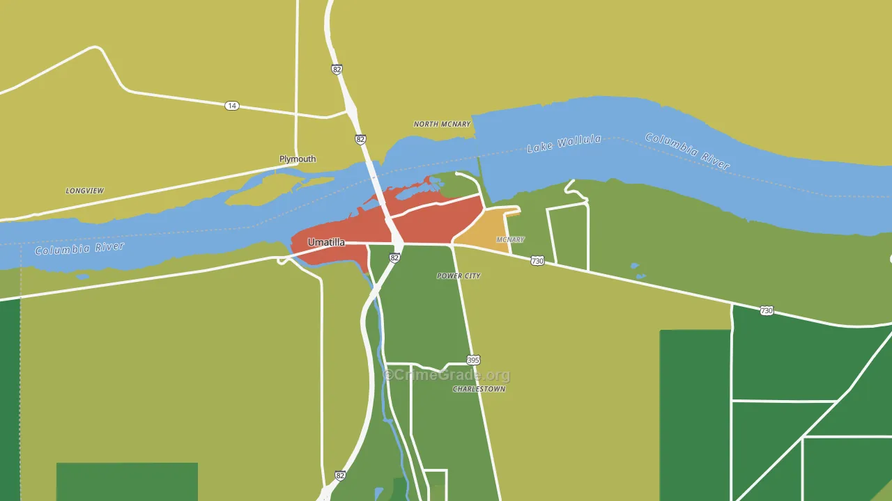Umatilla, OR Map of Vandalism Rates