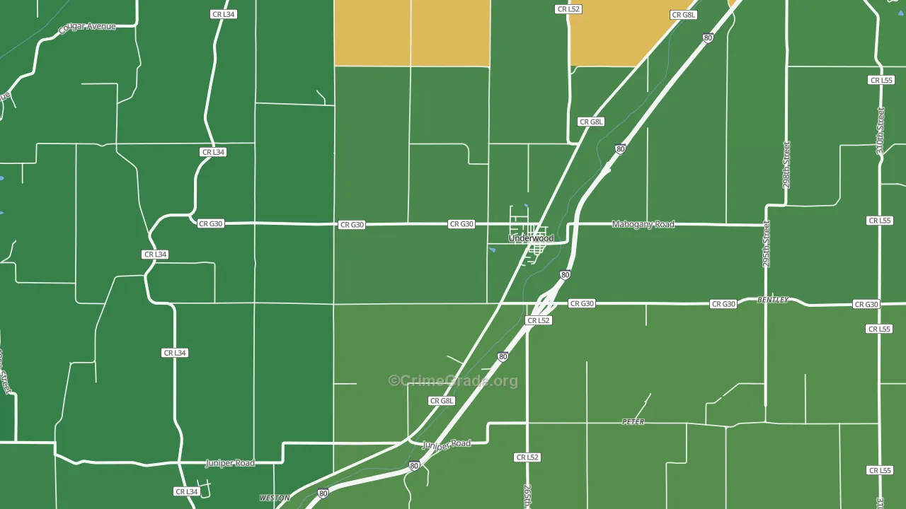 Underwood, IA Map of Vandalism Rates