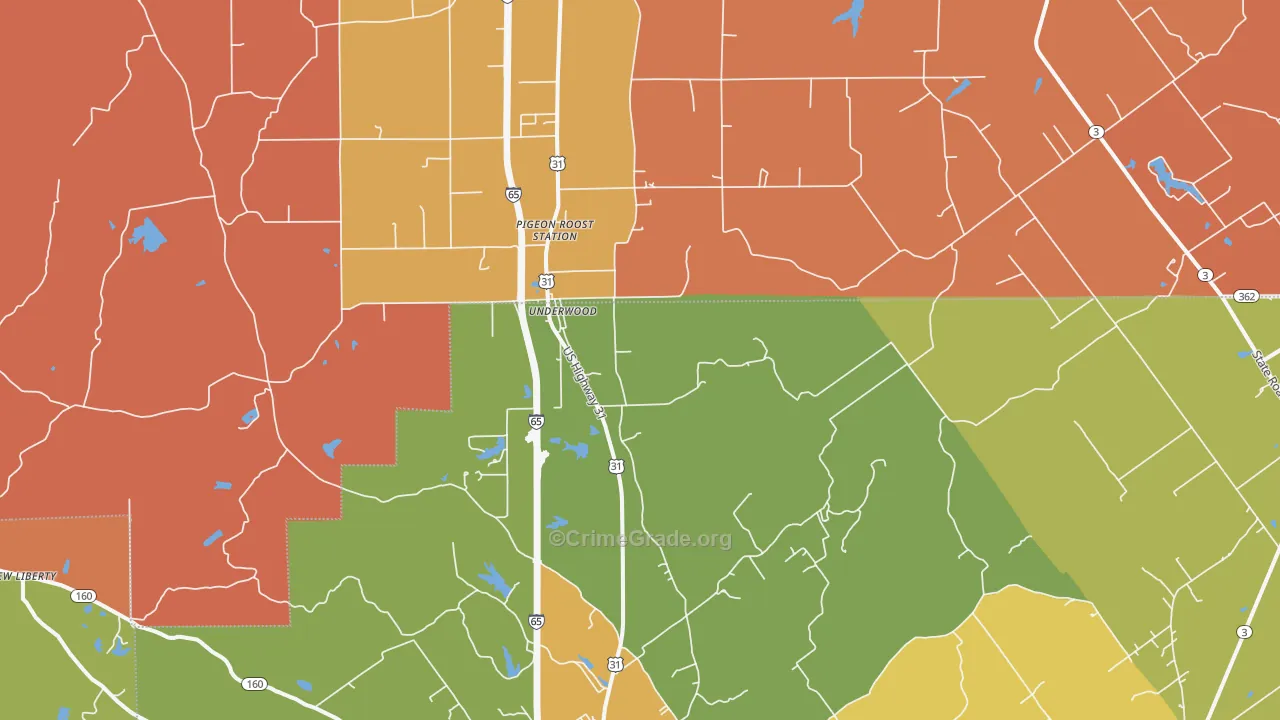 Underwood, IN Map of Vandalism Rates