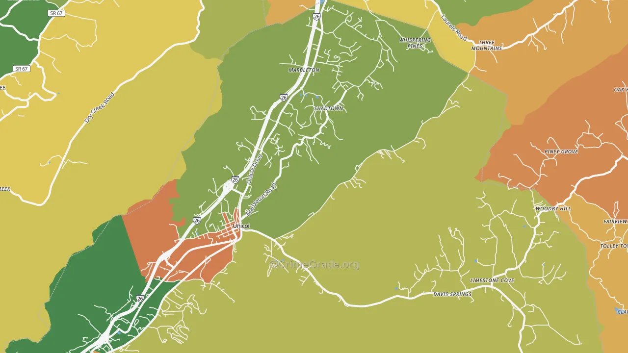 Unicoi, TN Map of Vandalism Rates