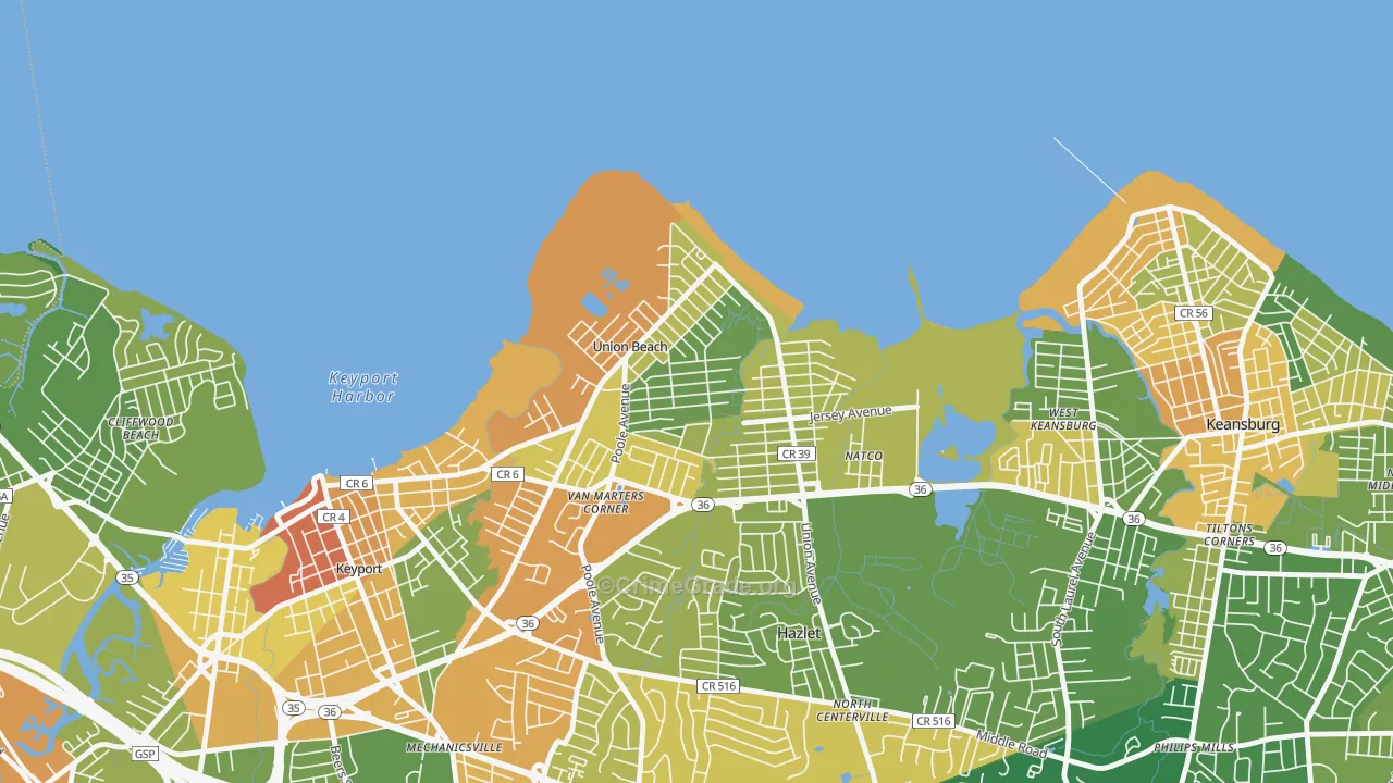 Union Beach, NJ Map of Vandalism Rates
