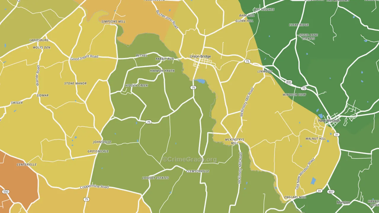 Union Bridge, MD Map of Vandalism Rates