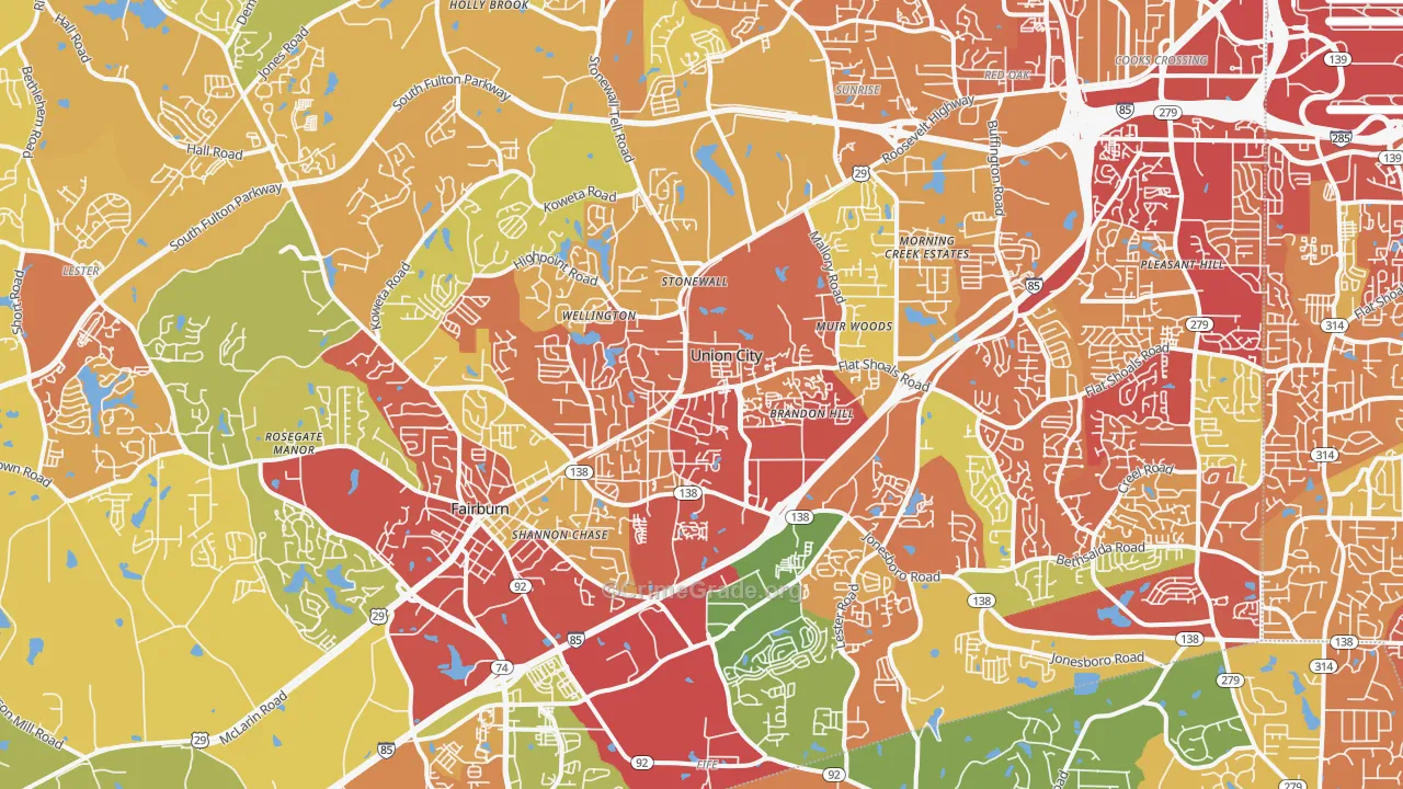Union City, GA Map of Vandalism Rates