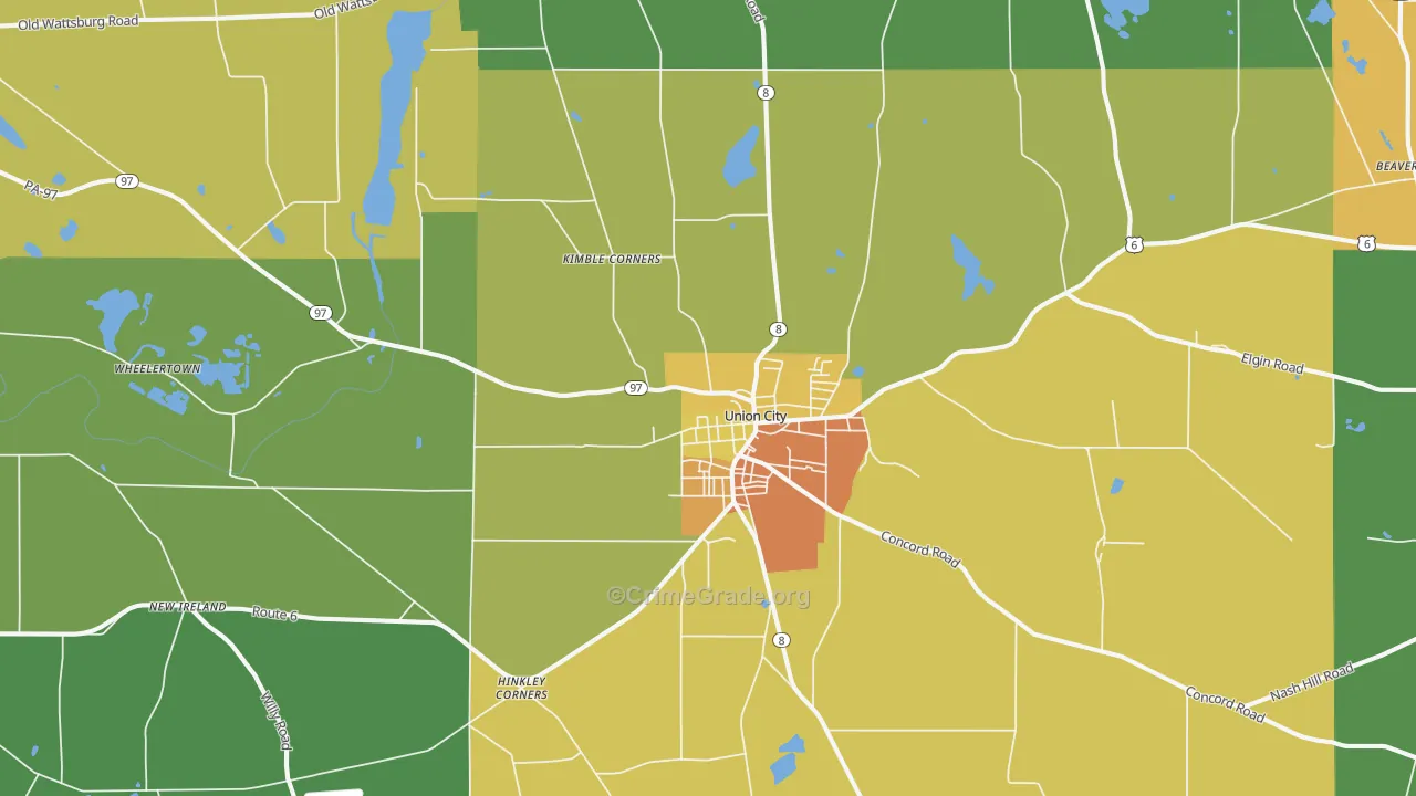 Union City, PA Map of Vandalism Rates