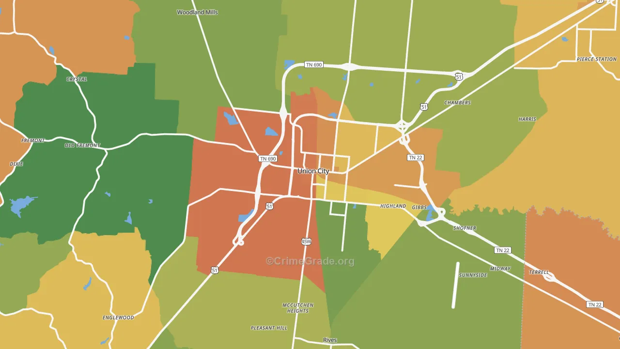 Union City, TN Map of Vandalism Rates